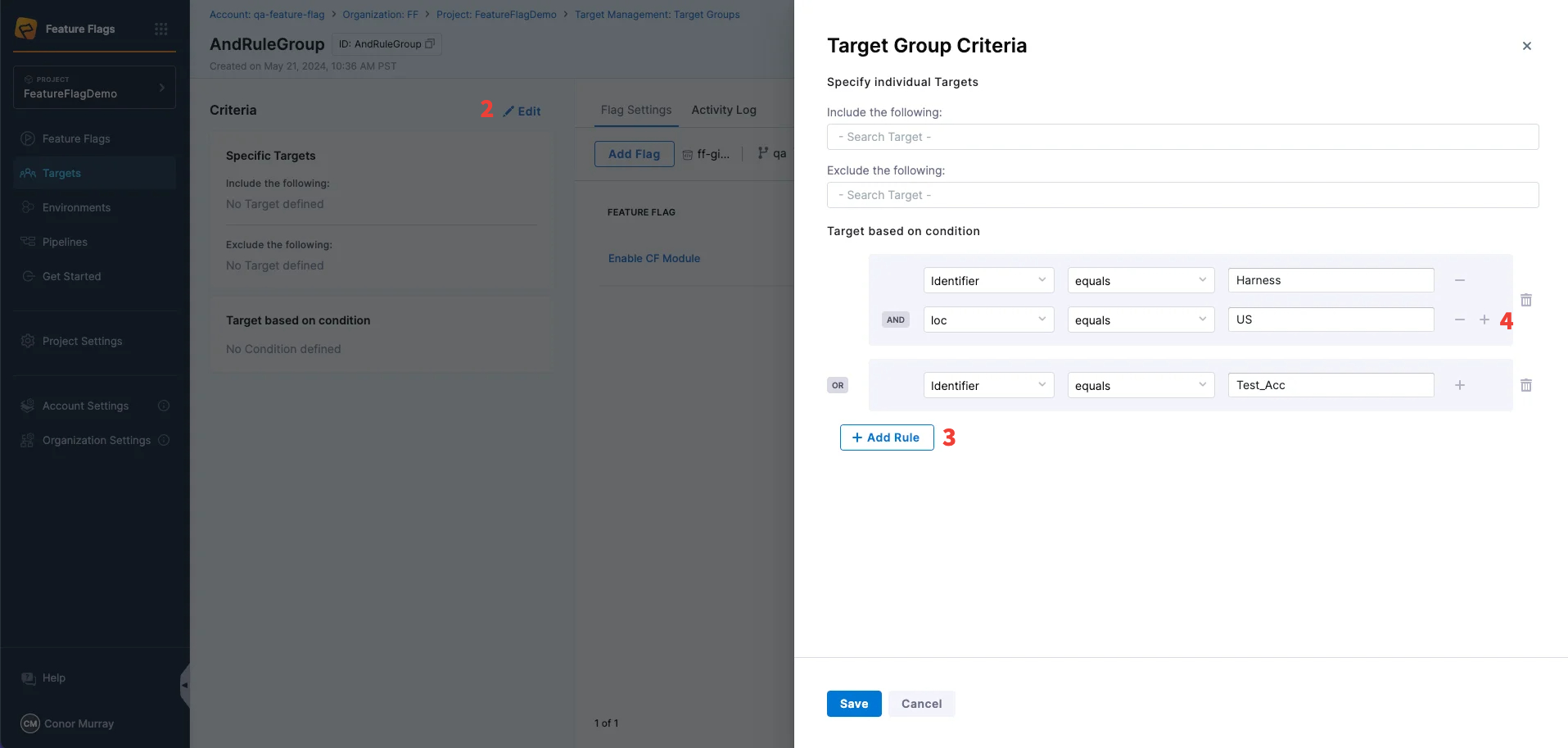 A screenshot showing target group AND rules