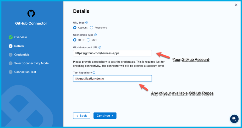 GitHub connector details settings.